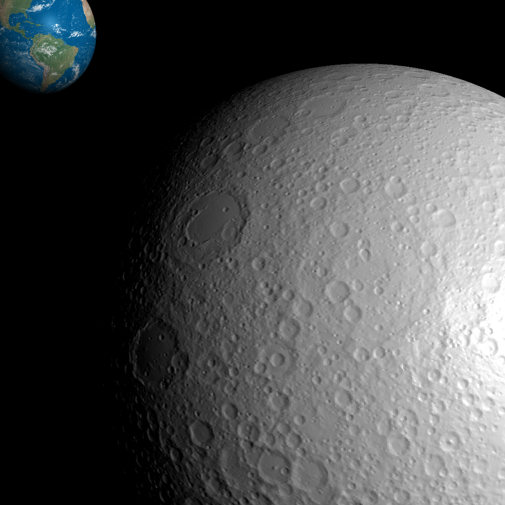 Rendered image of moon with earth in background